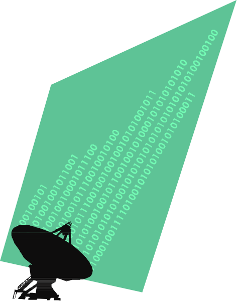 The image shows a cartoon depiction of an alien spacecraft with binary digits on its side flying over what appears to be Earth at nighttime.