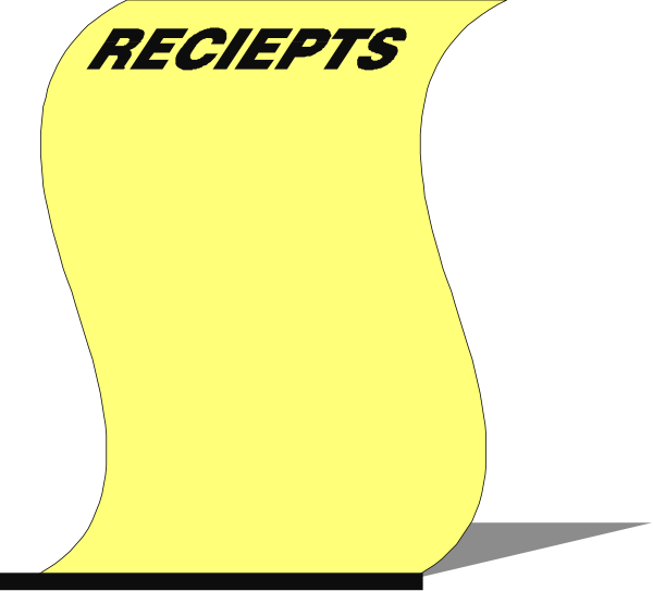 The image shows a black and white sign with text that reads "RECEIPTS" on it.