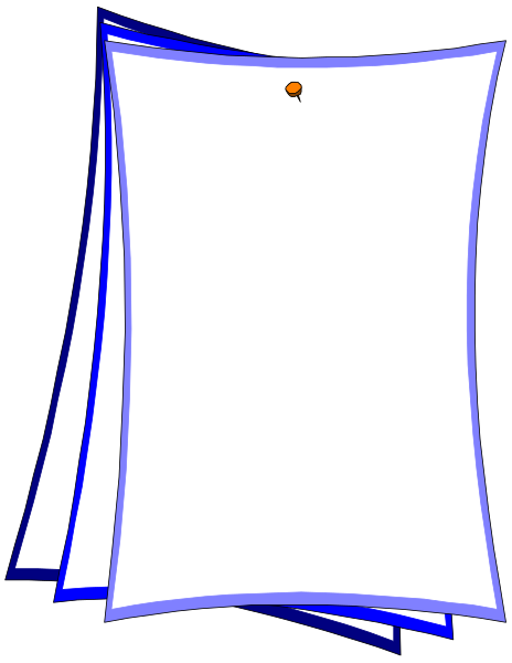 The image shows a blank piece of paper with blue lines on it hanging from what appears to be an unseen object above it in front of which there is another similar sheet of white lined paper stacked upside down, and below that, two more sheets of paper also hung as if by the same thing.