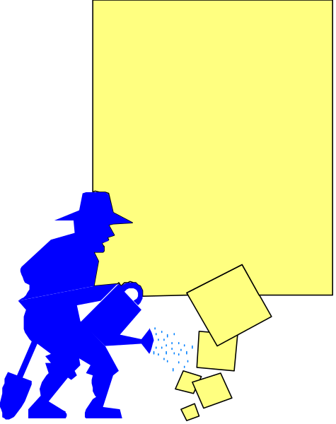 The image shows a cartoon of an old man shoveling dirt into a wheelbarrow with his back to us; he is wearing overalls and has gray hair.