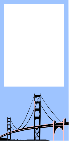 The image shows a bridge with cables against an overcast sky on top of water; below it is another smaller structure that resembles a building in silhouette form.
