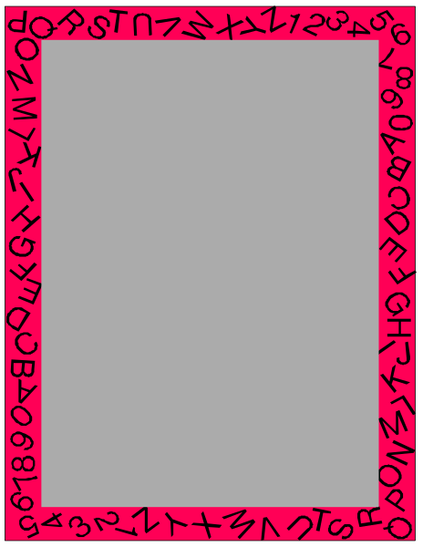 The image shows a rectangular frame with pink text inside it that reads "1234567890" in various orientations around its perimeter; within this border is an empty space where there should be content, but currently nothing occupies it.