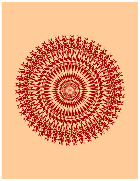 The image shows a red circular pattern with multiple concentric circles creating an intricate design within it.