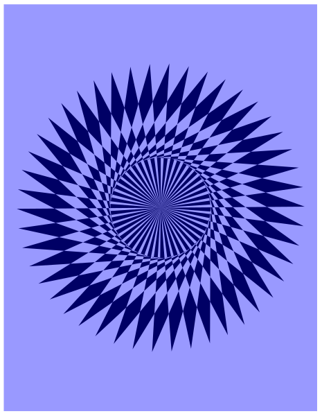 The image shows a blue spiral pattern with concentric circles creating an optical illusion of depth within it.