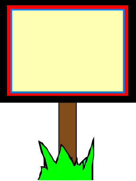 The image shows a pixelated sign on top of an unlit lamp post with green sparks at its base against a dark background.