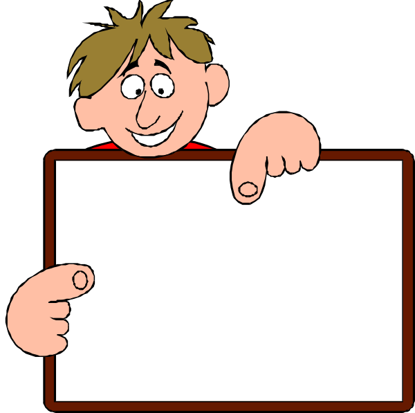 The cartoon shows a man holding up an empty sign with his hands on either side of it while standing next to another person who is pointing at him from behind.