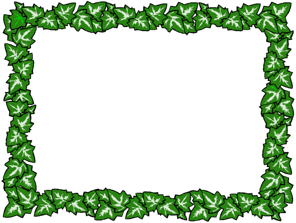 The image shows a black square with white borders containing green leaves arranged to form an intricate pattern resembling nature around it.