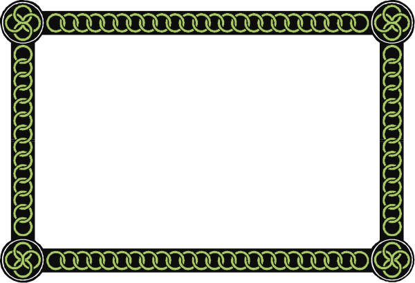 The image shows a black rectangle with green borders containing an intricate pattern of interconnected lines forming what appears to be decorative border designs on either side; there is no text present in this clip-art illustration, and it does not depict any objects or actions that can confidently be identified.