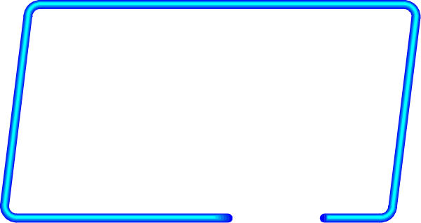The image shows a blue neon sign with an abstract design that resembles stylized letters on it.