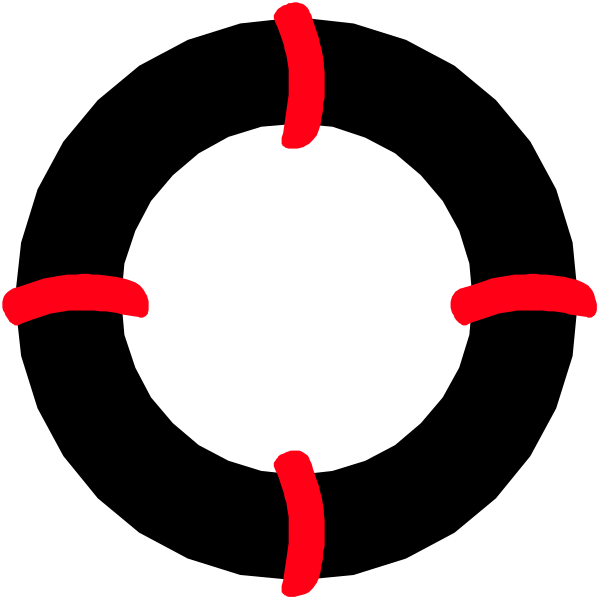 The image shows a simple black cross with red lines on it against a dark background.