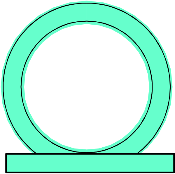 The image shows a black circle with two concentric circles inside it on top of each other against an orange background.