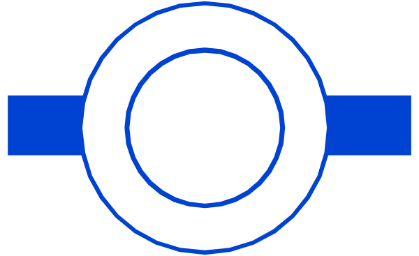 The image shows a stylized logo with two overlapping circles; on top is blue and white stripes forming an oval shape around it, while below that circle there's another one in black and white within its own smaller circular border.