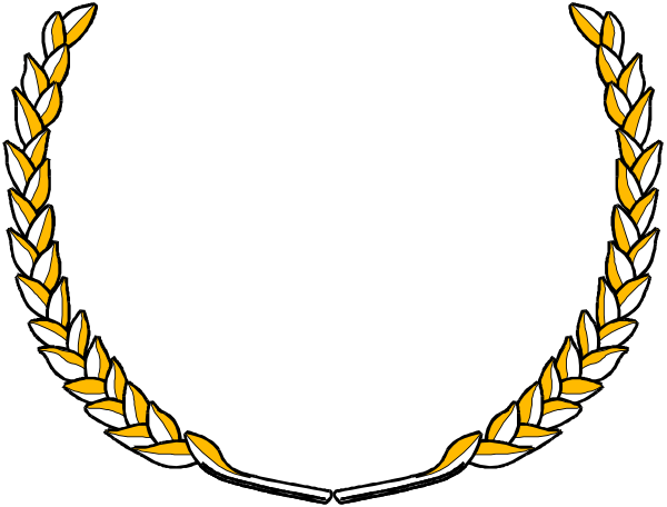 The image shows a black background with two laurel wreaths on either side of what appears to be an emblem in white at the bottom center; there is no text present within this clip-art graphic.