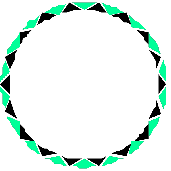 The image shows a digital representation of two overlapping circles with green lines connecting them at their centers against a black background.