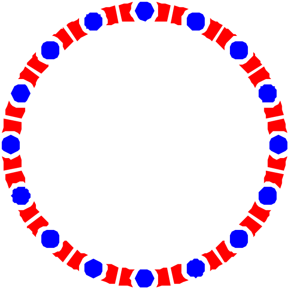 The image shows a circular arrangement of blue dots connected by red lines on what appears to be an abstract background with no distinct features that suggest any particular environment or context beyond being in space.