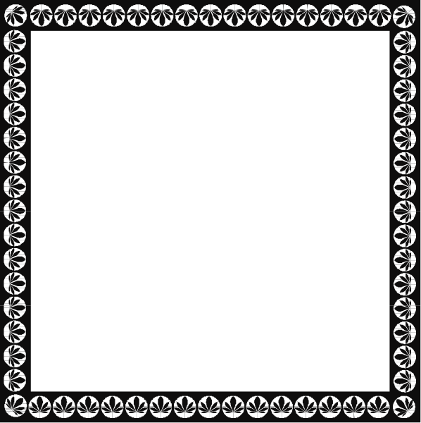 The black square with a white border has an intricate pattern of leaves around it on all sides except for its top left corner where there is no leaf design visible in this image.