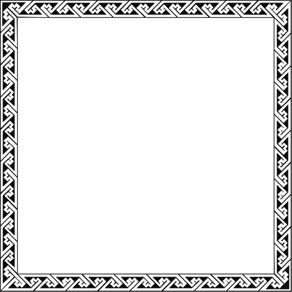 The image shows a black square with an intricate patterned border on either side within what appears to be a larger frame that has decorative elements resembling traditional Celtic knotwork designs in shades of brown and white, set against a dark background.