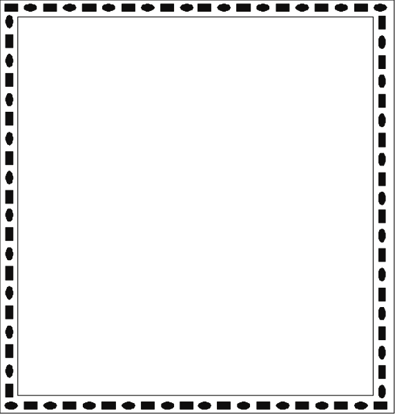 The black and white pixelated representation of a square with lines on it inside another larger rectangle that is also outlined by dots forming an inner border within a third outer rectangular frame.