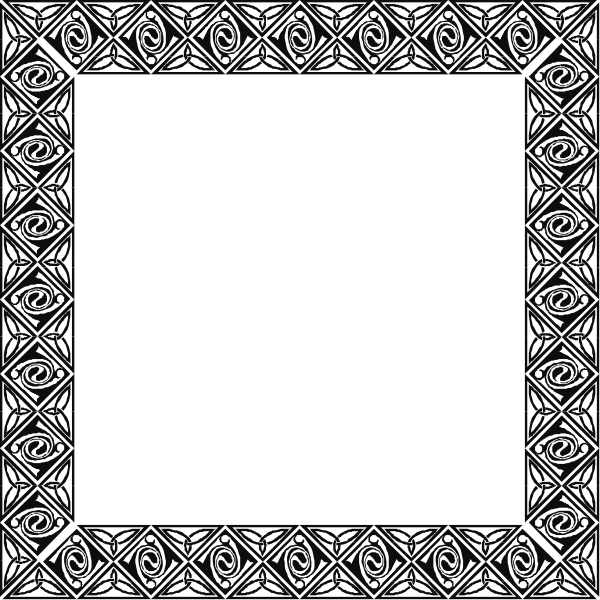 The image shows a square frame with an intricate black border featuring white roses around it; inside is nothing but darkness.