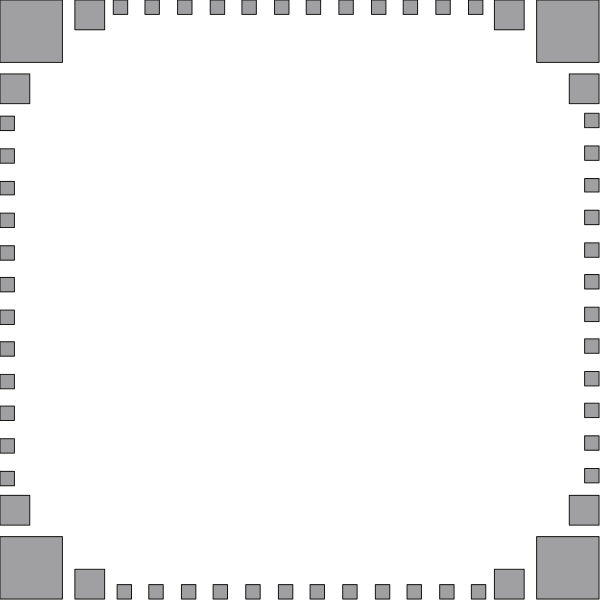 The image shows a black and white pixelated representation of an interior space with walls forming a square shape around what appears to be a central object that could possibly represent something like a vase due to its cylindrical form, but it's not clear enough for certainty.
