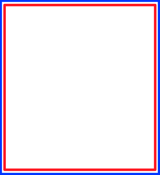 The image shows a simple geometric shape resembling an abstract representation of a room with four walls meeting at right angles to form corners in each corner of the frame; it is colored black on top left side against red and blue backgrounds, suggesting different areas within the space depicted by lines forming rectangles.