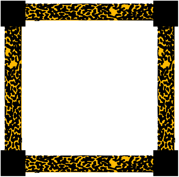 The image shows a black square with yellow leopard print border on each side against a dark background.