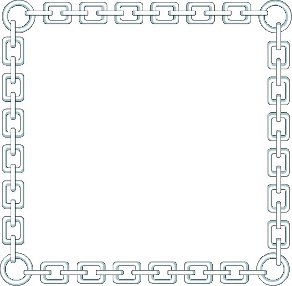 The image shows a black square with white borders containing an intricate chain design within it.