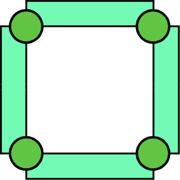 The image shows a simple diagram of an object with four green circles connected by lines to form its shape.