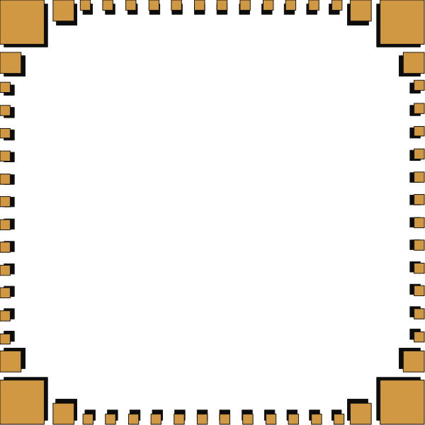 The image shows a black square with an orange border inside of it on what appears to be a computer screen displaying pixelated graphics that resemble a simple game environment featuring blocks in various shades of yellow and brown, suggesting a 3D perspective view from above or below. There is no text present within the graphic itself; however, there are two distinct areas: one with lighter-colored tiles forming what seems to be an open space on top left corner, possibly representing ground or flooring material in this game environment, while another area has darker shades of brown and yellow blocks that could