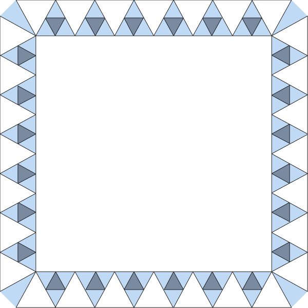 The image shows a simple geometric pattern with blue triangles forming an intricate border around what appears to be a white square in the center of the frame.