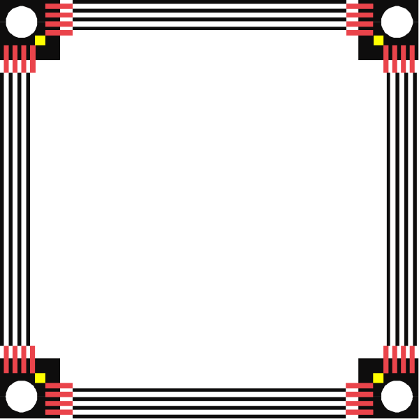 The image shows a simple pixelated representation of an empty room with red lines forming borders around it on what appears to be a computer screen displaying this scene as if viewed through a window in another program or device, which is indicated by black and white checkered patterns at each corner suggesting the edges are being framed.
