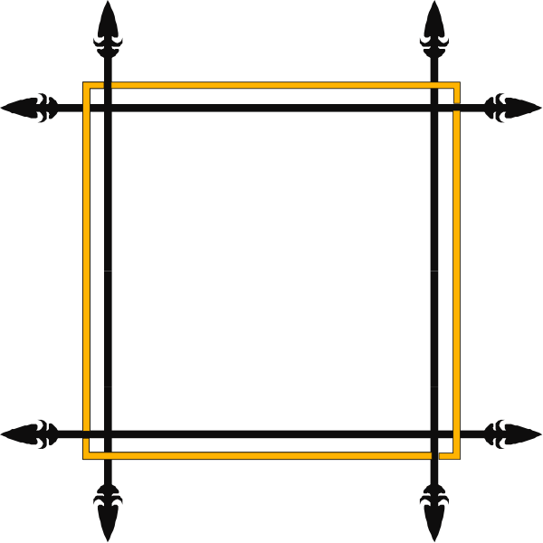The image shows a simple geometric shape resembling an empty frame with four lines forming its corners against a black background.