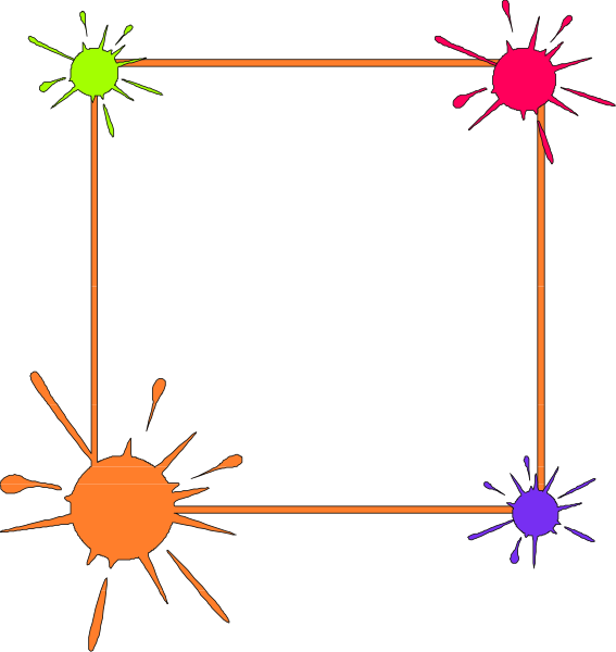 The image shows a sequence of four panels with colorful paint splatters on black backgrounds; each panel has an increasing number of colored spots that resemble fireworks against different shapes: square in first frame, rectangle in second, diamond shape in third and circle in fourth.