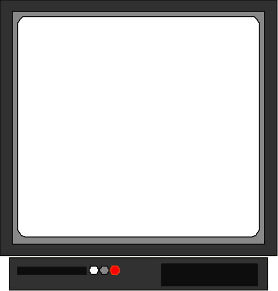 The image shows a black television screen with two red dots on it placed next to each other against an otherwise plain background; there is no visible content within the TV frame itself.