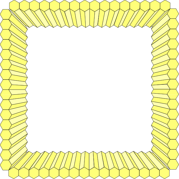 The image shows a black square with yellow hexagons around it forming an intricate pattern on its border.