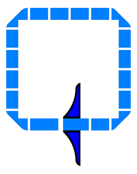 The image shows a blue square with white text inside it that reads "Q".