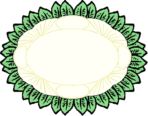 The image shows a simple graphic of an oval shape with leaves around it on either side against a black background.