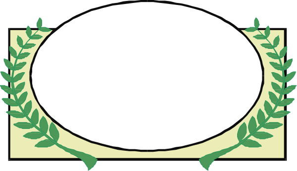 The image shows a white oval with an olive branch border on top of it inside what appears to be a square frame that has laurel leaves at each corner.