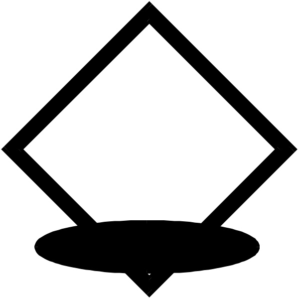 The image shows a black diamond shape with white interior against a dark background.