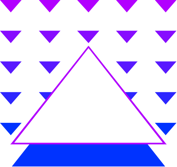 The image shows a stylized graphic of an abstract geometric shape resembling a pyramid with triangles on its sides against a dark background that transitions from black to blue at the bottom edge.