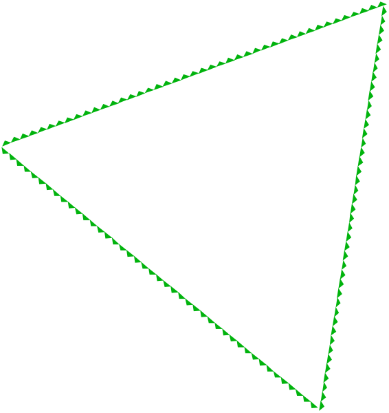 The image shows a simple black and white line drawing of an abstract geometric shape resembling a triangle with lines connecting it to two points on either side at different angles.