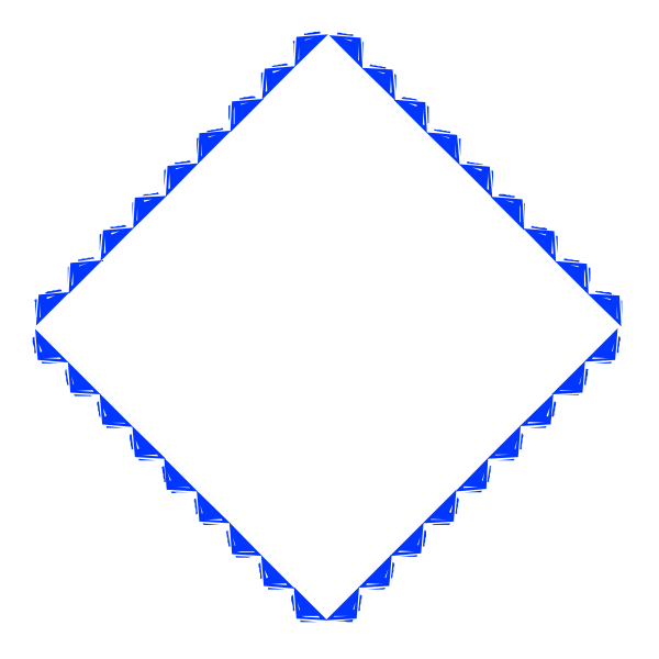 The image shows a black diamond with white borders containing blue decorative elements inside it on a dark background.