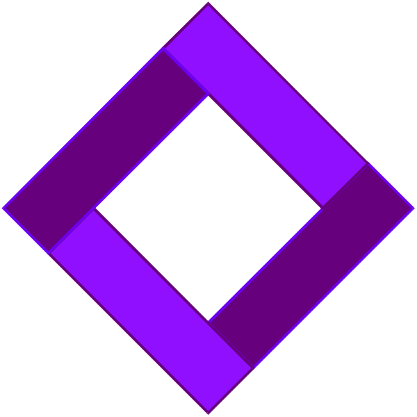 The image shows a purple diamond shape with four smaller diamonds inside it against a black background.