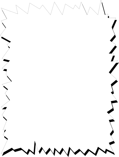 The image shows a black and white abstract design with jagged lines creating an illusion of depth on what appears to be a piece of paper against a dark background.