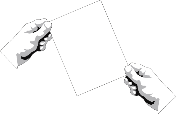 The black and white photo shows a hand holding two pieces of paper with writing on them against an indistinct background; there is no text present in this image.