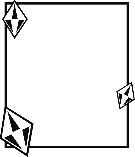 The image shows a black square with white geometric shapes scattered around it on all sides.