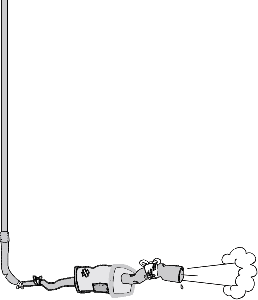 The black and white illustration shows a cartoon of an old pipe with two valves on it; there is no visible text in this image.