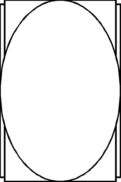 The image shows a simple black and white line drawing of an oval shape with two lines intersecting it at right angles in its center.