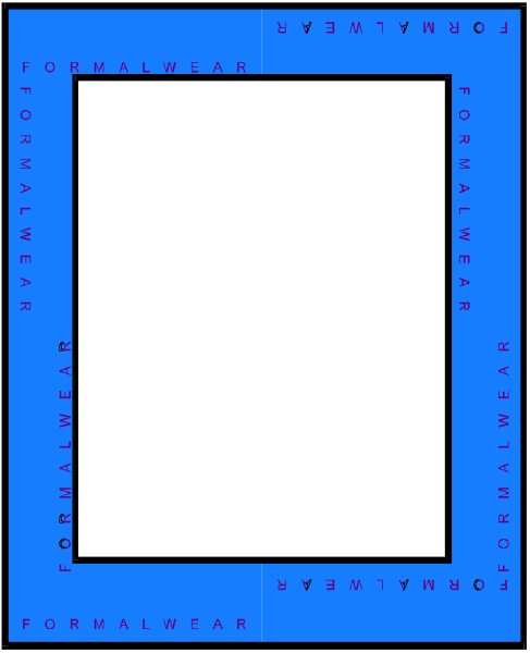The image shows a blue square with text inside it that reads "FORMALWEAR" at various angles around its perimeter in white font on top of another rectangle filled with smaller rectangles containing more words like 'formalwear' and other related terms, all set against a dark background.