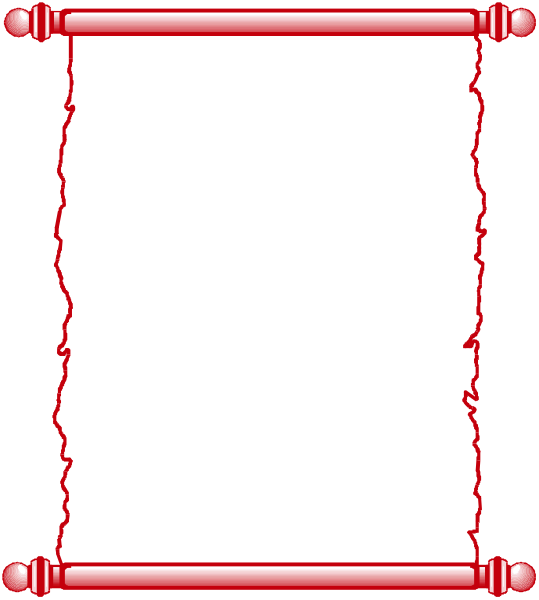 The image shows a scroll with red text on it inside an open book cover that has torn edges at its top corners.